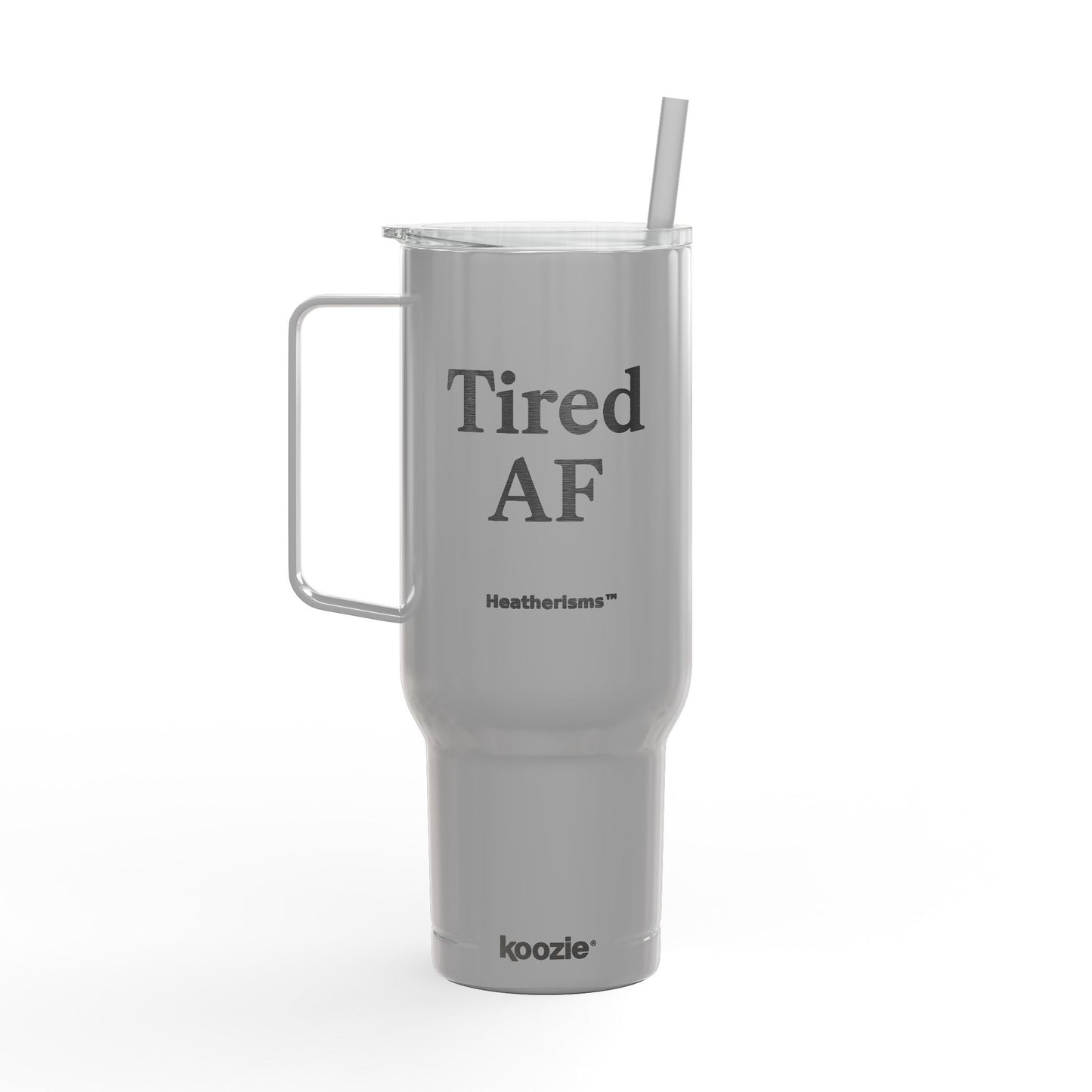 Tired AF – 40oz Insulated Stainless Steel Tumbler with Lid & Straw | Double-Sided AF Design by Heatherisms™| Travel Mug for Coffee, Gifts for Coffee Lovers, Custom Engraved Drinkware, Funny Cup for Work